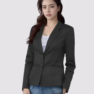 Women Solid Single Breasted Casual Blazer  (Black)