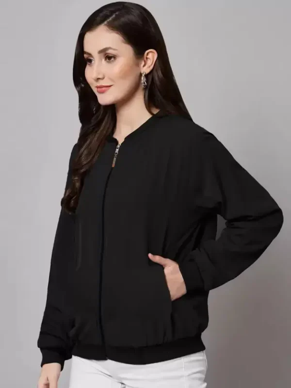 Women Solid Bomber Jacket - Image 2