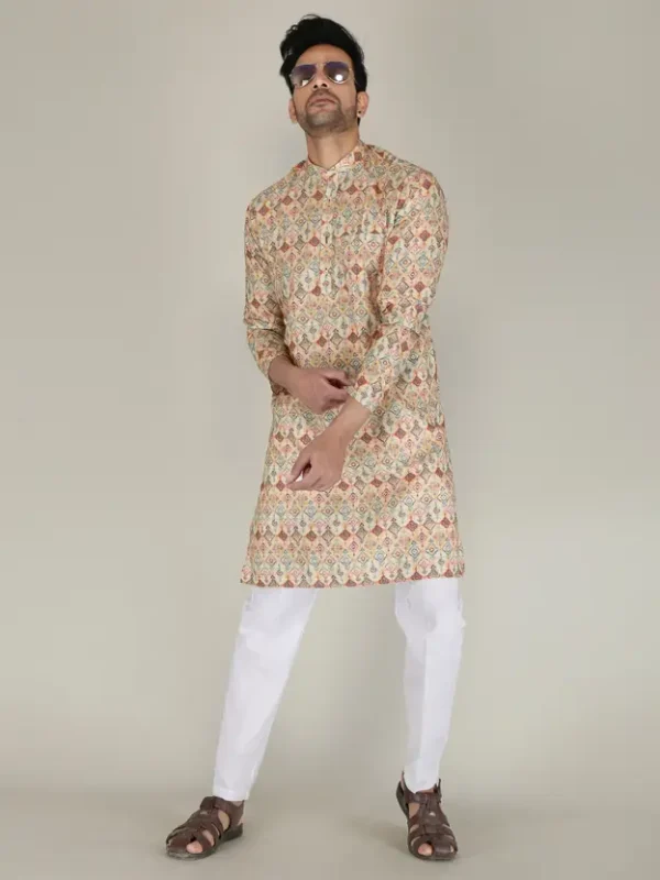 Men Cotton Blend Kurta Pyjama Set