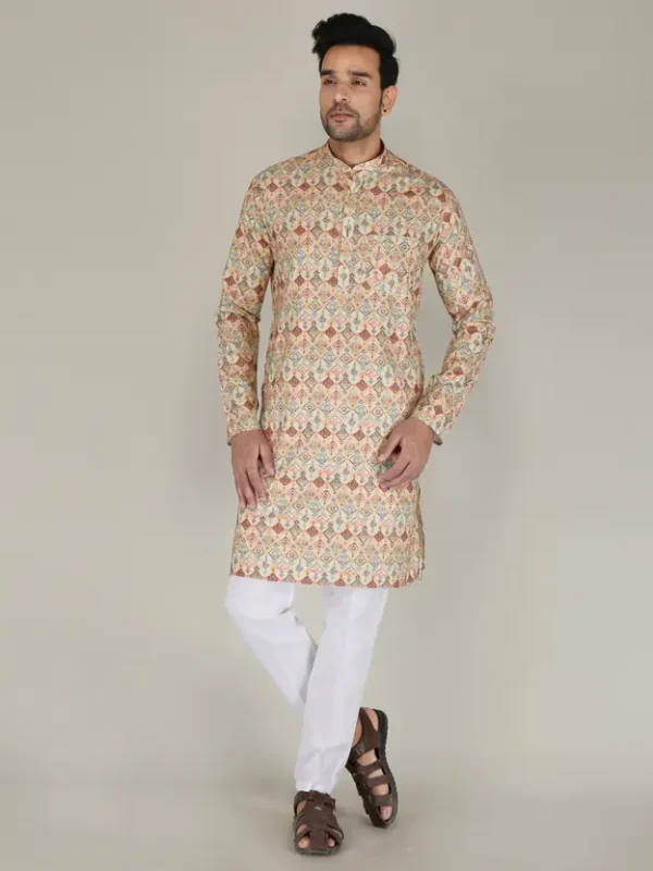 Men Cotton Blend Kurta Pyjama Set - Image 3