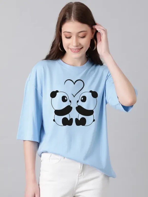 Women Printed Round Neck Cotton Blend Light Blue T-Shirt