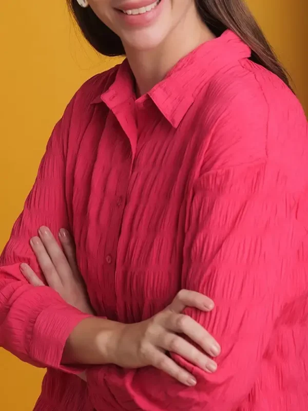 Women Regular Fit Solid Cut Away Collar Casual Shirt - Image 2