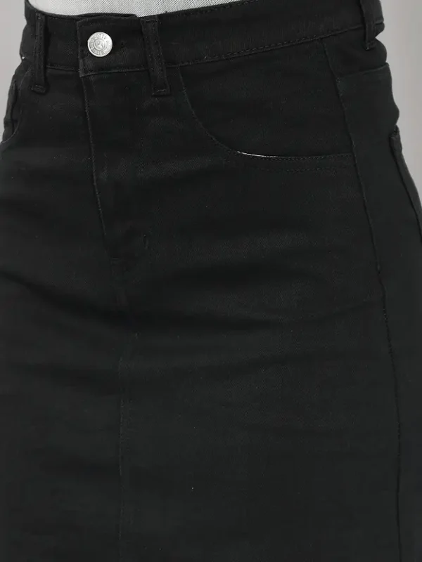 Women Solid Straight Black Skirt - Image 4