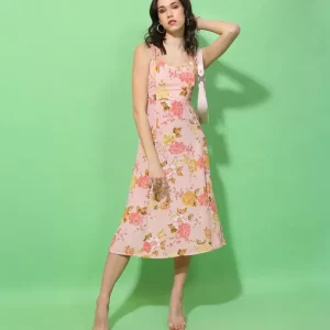 Women A-line Pink Midi/Calf Length Dress