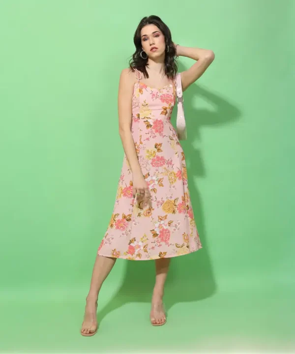 Women A-line Pink Midi/Calf Length Dress