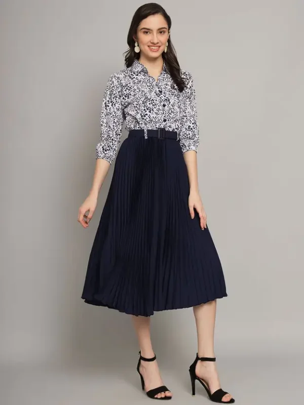 Women A-line Dark Blue Midi/Calf Length Dress - Image 4