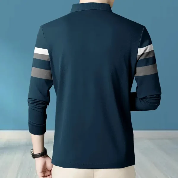 Men Striped Polo Neck Cotton Blend Green T-Shirt - Image 2