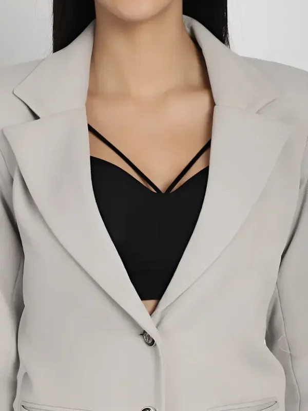 Women Solid Single Breasted Formal Blazer  (Grey) - Image 3