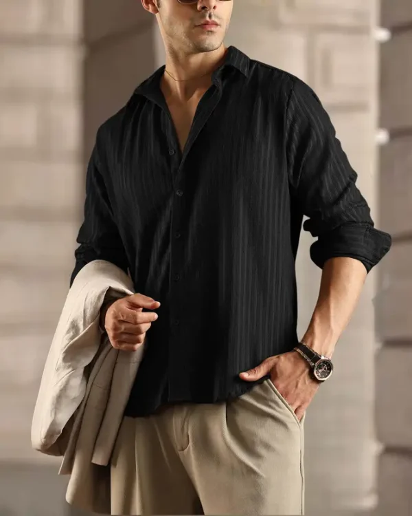 Men Regular Fit Self Design Casual Shirt - Image 4