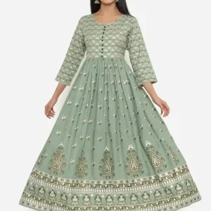 Viscose Rayon Stitched Anarkali Gown  (Green)