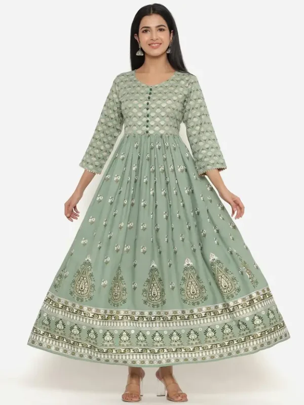 Viscose Rayon Stitched Anarkali Gown  (Green)