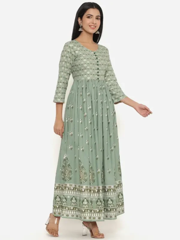 Viscose Rayon Stitched Anarkali Gown  (Green) - Image 3