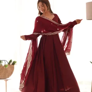 Anarkali Gown with Dupatta & Pant Solid Anarkali Kurta, Bottom & Dupatta Set