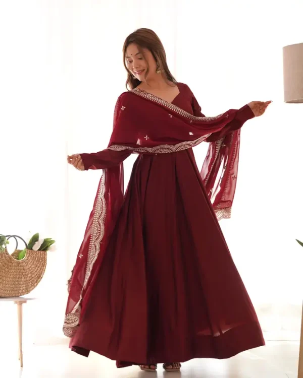 Anarkali Gown with Dupatta & Pant Solid Anarkali Kurta, Bottom & Dupatta Set