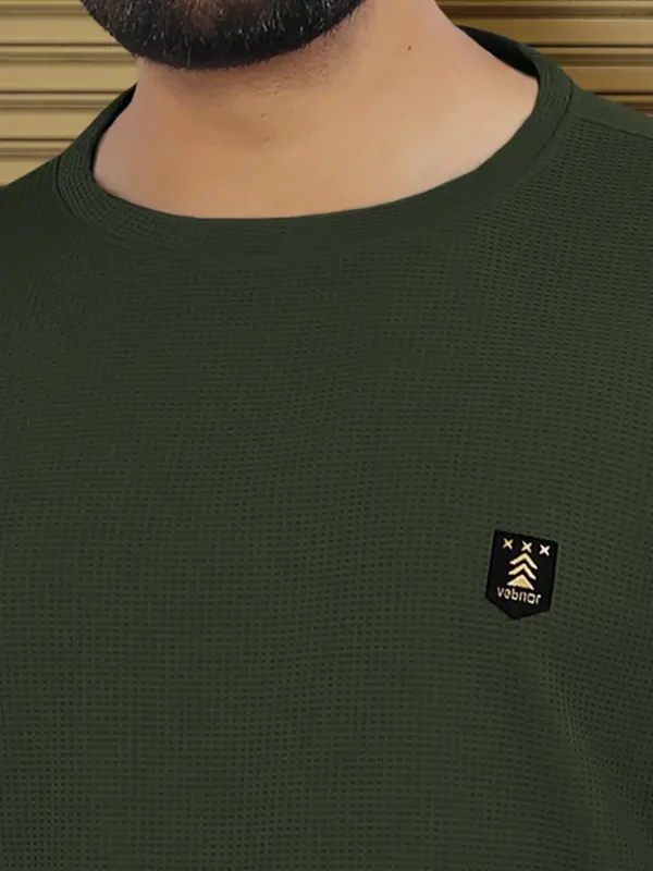 Men Solid Round Neck Polyester Green T-Shirt - Image 3