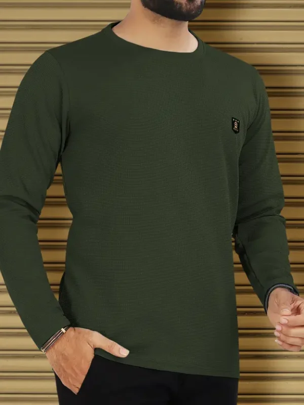 Men Solid Round Neck Polyester Green T-Shirt - Image 4