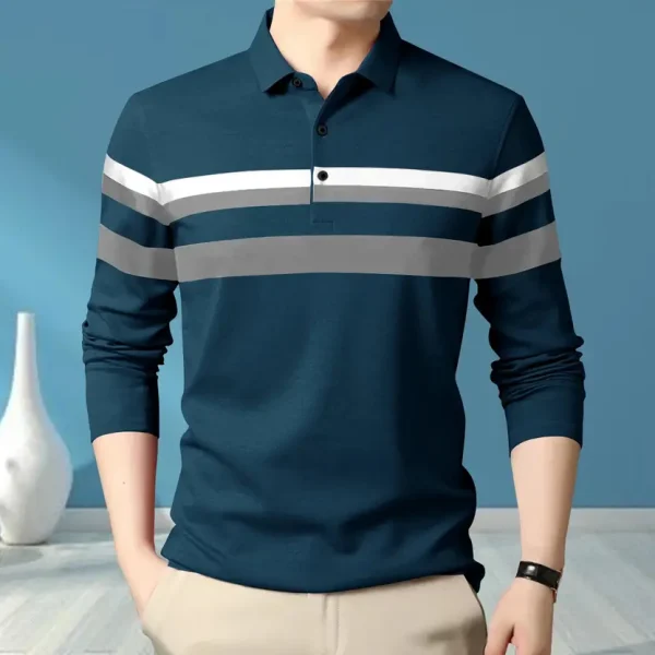 Men Striped Polo Neck Cotton Blend Green T-Shirt